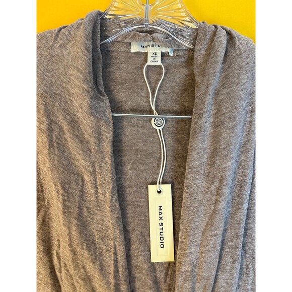 Max Studio Open Front Heathered Cardigan Womens XS Brown Long Draped Casual NWT - Picture 3 of 6